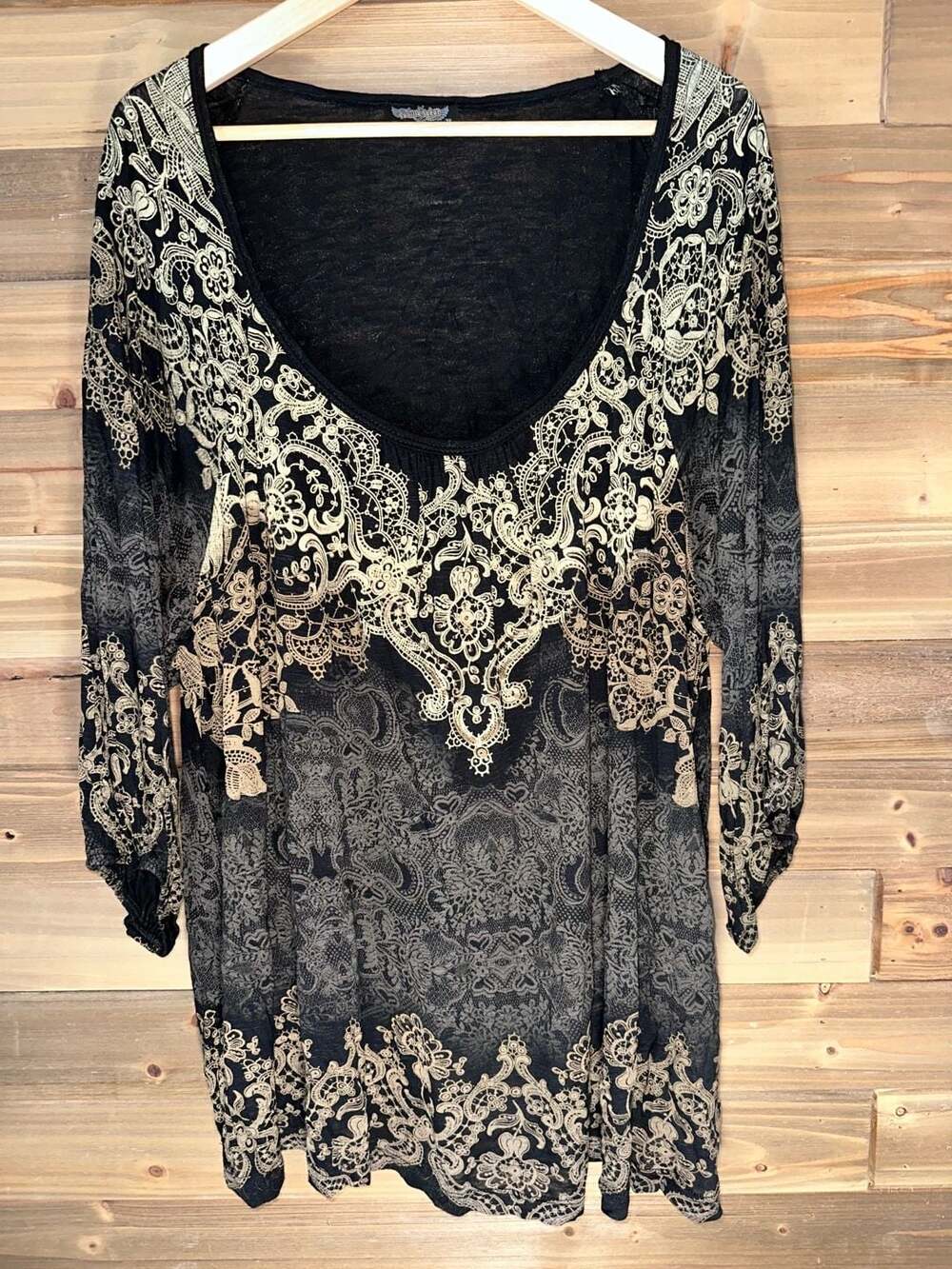 No.69 Vanilla Sugar Black Gold Floral Lace Y2K Grunge Top Size 2X